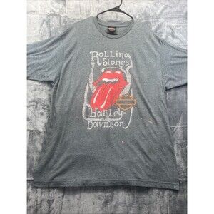 Harley Davidson Rolling Stones Shirt XXL Gray Tongue Lips Logo Biker Rock TN